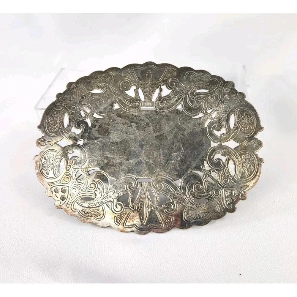 1950s Wallace Trivet Silver Hot Pot Plate Ornate Pierced Filigree Dining Vintage